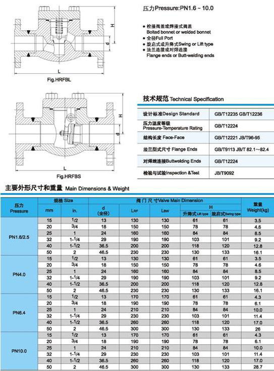 鍛鋼止回閥外形及重(zhòng)量圖2